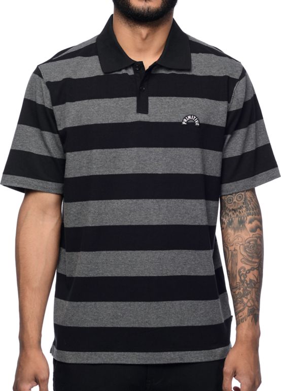 black striped polo shirt